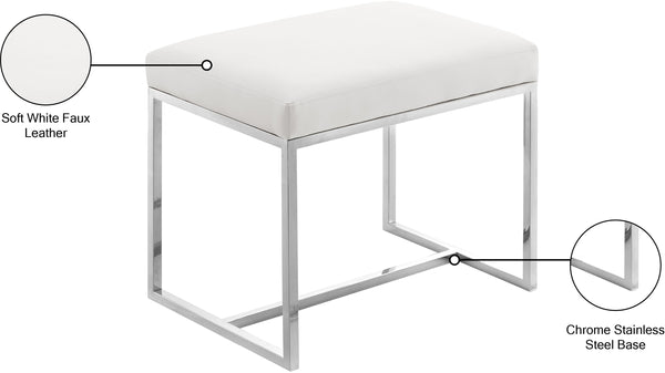Monroe Faux Leather / Stainless Steel Contemporary Chrome Ottoman / Stool - 22.5" W x 16.5" D x 18.5" H