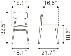 Zuo Modern Othello 100% Polyester, Rubberwood Scandinavian Commercial Grade Dining Chair Set - Set of 2 Gray, Black 100% Polyester, Rubberwood