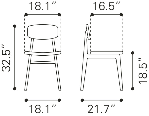 Zuo Modern Othello 100% Polyester, Rubberwood Scandinavian Commercial Grade Dining Chair Set - Set of 2 Gray, Black 100% Polyester, Rubberwood