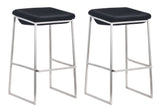 Zuo Modern Lids 100% Polyester, Stainless Steel Modern Commercial Grade Barstool Set - Set of 2 Dark Gray, Silver 100% Polyester, Stainless Steel