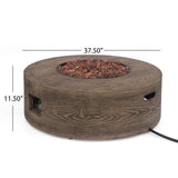Senoia Outdoor 50,000 BTU Round Fire Pit with Tank Holder, Brown Wood Pattern  Noble House
