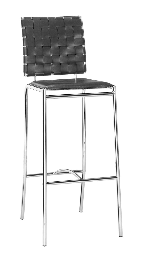 Zuo Modern Criss 100% Polyurethane, Steel Modern Commercial Grade Barstool Set - Set of 2 Black, Chrome 100% Polyurethane, Steel