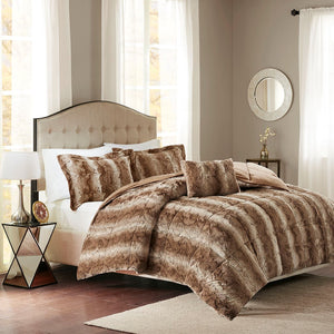 Madison Park Zuri Luxury 100% Polyester Print Brushed Faux Fur Comforter Set MP10-3073