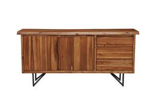 Alpine Furniture Live Edge Server, Light Walnut 1968-06 Light Walnut Solid Acacia Wood with Metal Legs 67 x 17.5 x 32