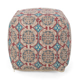 Cyril Handcrafted Boho Fabric Cube Pouf, Multi-Colored