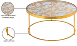 Butterfly Glass / Iron Contemporary Gold Coffee Table - 31" W x 31" D x 16" H
