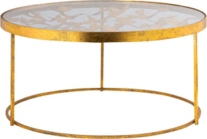 Butterfly Glass / Iron Contemporary Gold Coffee Table - 31" W x 31" D x 16" H
