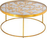 Butterfly Glass / Iron Contemporary Gold Coffee Table - 31" W x 31" D x 16" H