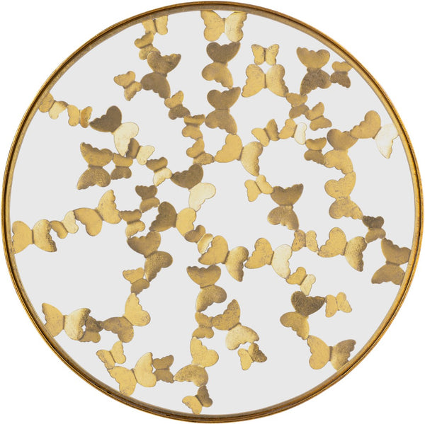 Butterfly Glass / Iron Contemporary Gold Coffee Table - 31" W x 31" D x 16" H