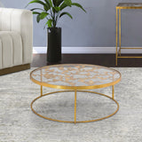 Butterfly Glass / Iron Contemporary Gold Coffee Table - 31" W x 31" D x 16" H