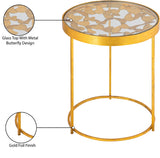 Butterfly Glass / Iron Contemporary Gold End Table - 16" W x 16" D x 20" H