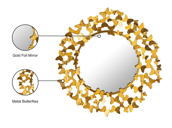 Butterfly Glass  / Iron / Wood Contemporary Gold Mirror - 36" W x 2" D x 36" H