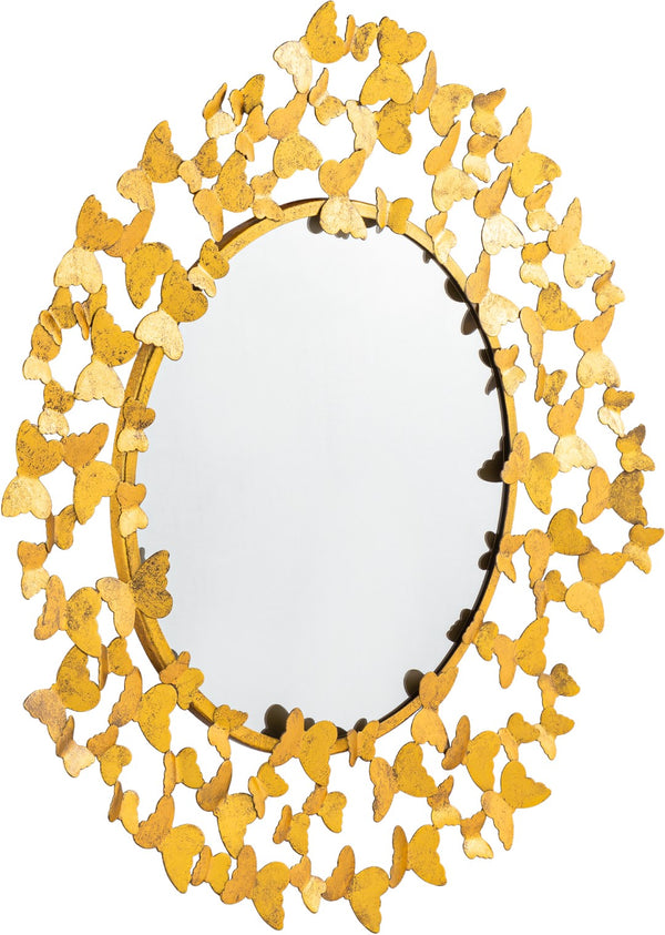 Butterfly Glass  / Iron / Wood Contemporary Gold Mirror - 36" W x 2" D x 36" H