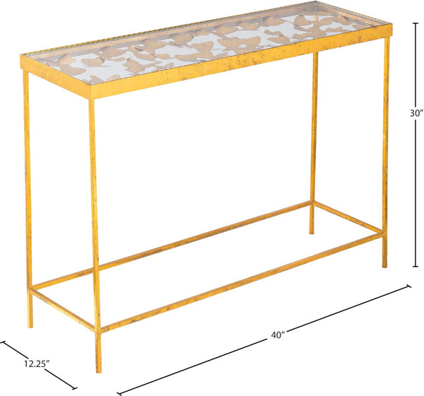 Butterfly Glass / Iron Contemporary Gold Console Table - 40" W x 12.25" D x 30" H