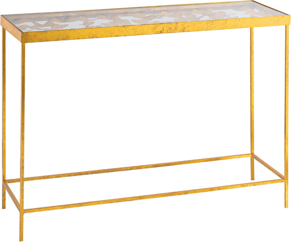 Butterfly Glass / Iron Contemporary Gold Console Table - 40" W x 12.25" D x 30" H