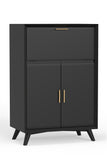 Alpine Furniture Flynn Large Bar Cabinet w/Drop Down Tray, Black 966BLK-16 Black Mahogany Solids & Veneer 32 x 19 x 51