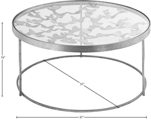 Butterfly Glass / Iron Contemporary Silver Coffee Table - 31" W x 31" D x 16" H