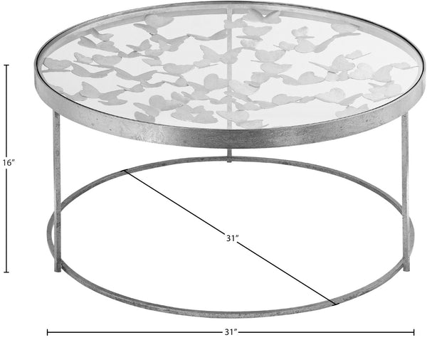 Butterfly Glass / Iron Contemporary Silver Coffee Table - 31" W x 31" D x 16" H