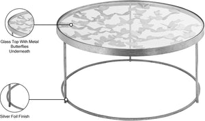 Butterfly Glass / Iron Contemporary Silver Coffee Table - 31" W x 31" D x 16" H