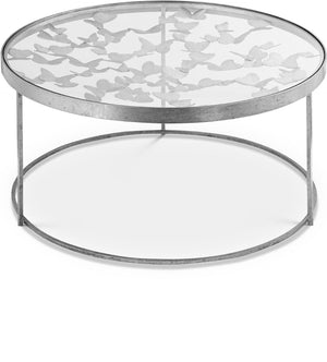 Butterfly Glass / Iron Contemporary Silver Coffee Table - 31" W x 31" D x 16" H