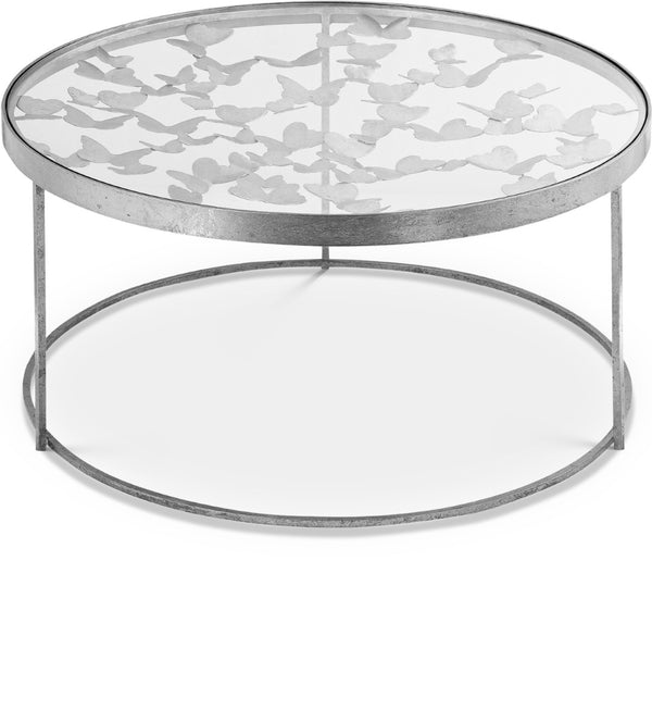 Butterfly Glass / Iron Contemporary Silver Coffee Table - 31" W x 31" D x 16" H