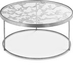 Butterfly Glass / Iron Contemporary Silver Coffee Table - 31" W x 31" D x 16" H
