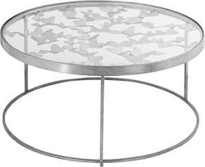 Butterfly Glass / Iron Contemporary Silver Coffee Table - 31" W x 31" D x 16" H