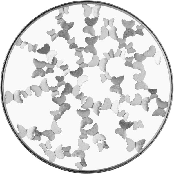 Butterfly Glass / Iron Contemporary Silver Coffee Table - 31" W x 31" D x 16" H