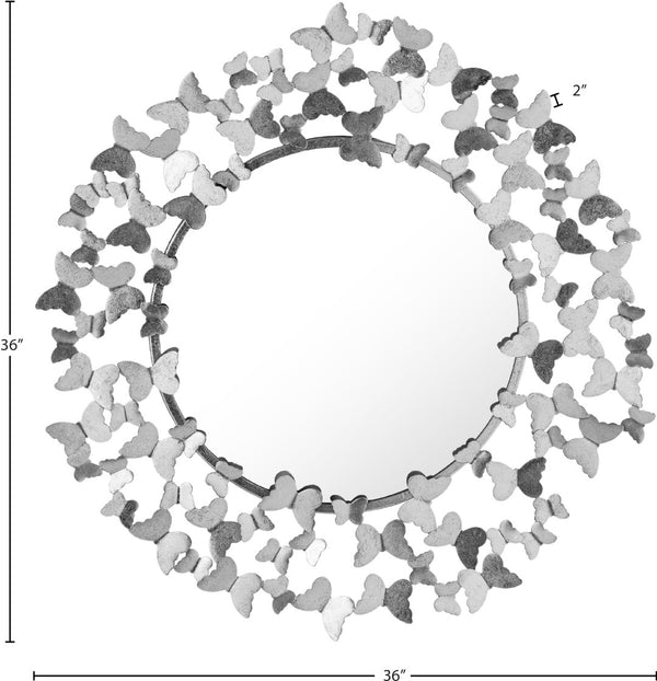 Butterfly Glass  / Iron / Wood Contemporary Silver Mirror - 36" W x 2" D x 36" H