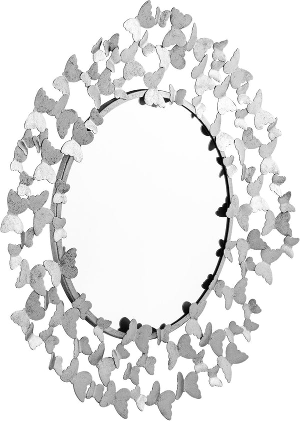 Butterfly Glass  / Iron / Wood Contemporary Silver Mirror - 36" W x 2" D x 36" H