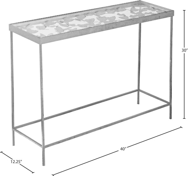 Butterfly Glass / Iron Contemporary Silver Console Table - 40" W x 12.25" D x 30" H