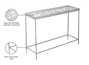Butterfly Glass / Iron Contemporary Silver Console Table - 40" W x 12.25" D x 30" H