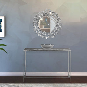 Butterfly Glass / Iron Contemporary Silver Console Table - 40" W x 12.25" D x 30" H