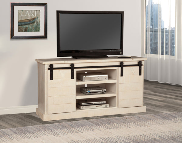 Vintage Barn Door TV Console - Rustic White Fir Media Stand with Ample Storage & Wire Management