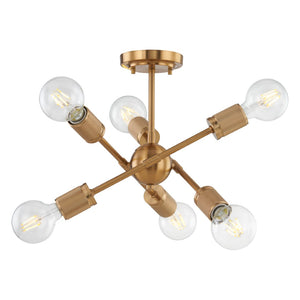 Module 15'' Wide 6-Light Semi Flush Mount - Burnished Brass