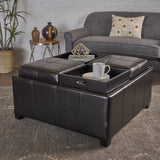 Dartmouth 4-Tray Top Bonded Leather Storage Ottoman Noble House