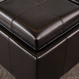 Dartmouth 4-Tray Top Bonded Leather Storage Ottoman Noble House