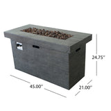 Custer Outdoor Rectangular Fire Pit, Gray Noble House