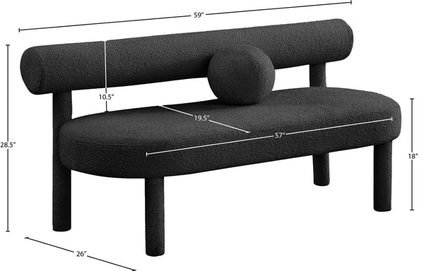 Parlor Boucle Fabric / Eucalyptus Wood / Foam Contemporary Black Boucle Fabric Bench - 59" W x 26" D x 28.5" H