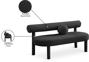 Parlor Boucle Fabric / Eucalyptus Wood / Foam Contemporary Black Boucle Fabric Bench - 59" W x 26" D x 28.5" H