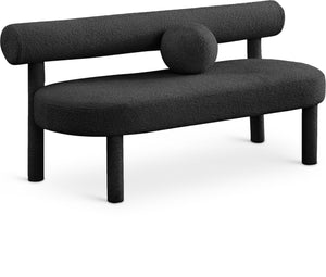Parlor Boucle Fabric / Eucalyptus Wood / Foam Contemporary Black Boucle Fabric Bench - 59" W x 26" D x 28.5" H