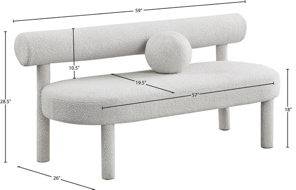 Parlor Boucle Fabric / Eucalyptus Wood / Foam Contemporary Cream Boucle Fabric Bench - 59" W x 26" D x 28.5" H
