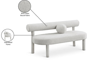 Parlor Boucle Fabric / Eucalyptus Wood / Foam Contemporary Cream Boucle Fabric Bench - 59" W x 26" D x 28.5" H