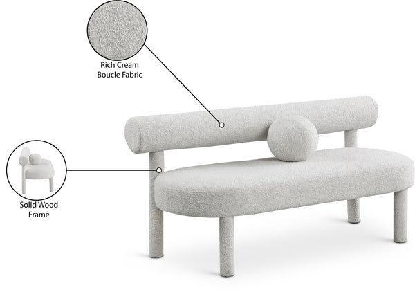 Parlor Boucle Fabric / Eucalyptus Wood / Foam Contemporary Cream Boucle Fabric Bench - 59" W x 26" D x 28.5" H