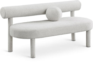Parlor Boucle Fabric / Eucalyptus Wood / Foam Contemporary Cream Boucle Fabric Bench - 59" W x 26" D x 28.5" H