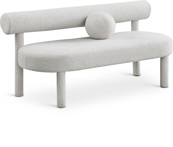Parlor Boucle Fabric / Eucalyptus Wood / Foam Contemporary Cream Boucle Fabric Bench - 59" W x 26" D x 28.5" H