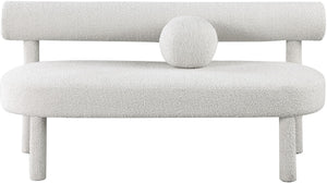 Parlor Boucle Fabric / Eucalyptus Wood / Foam Contemporary Cream Boucle Fabric Bench - 59" W x 26" D x 28.5" H