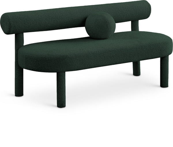 Parlor Boucle Fabric / Eucalyptus Wood / Foam Contemporary Green Boucle Fabric Bench - 59" W x 26" D x 28.5" H