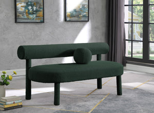 Parlor Boucle Fabric / Eucalyptus Wood / Foam Contemporary Green Boucle Fabric Bench - 59" W x 26" D x 28.5" H