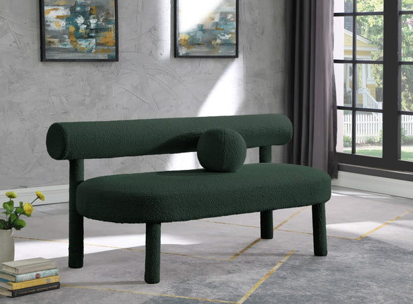 Parlor Boucle Fabric / Eucalyptus Wood / Foam Contemporary Green Boucle Fabric Bench - 59" W x 26" D x 28.5" H
